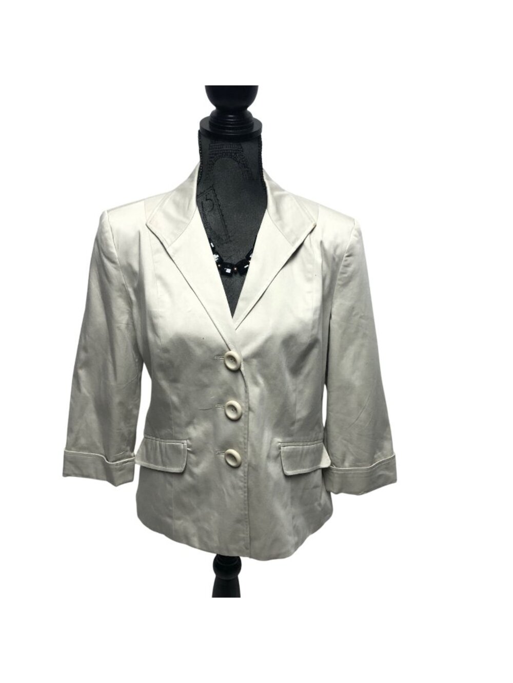 George Stretch Jacket Womens Size 12 Ecru Beige Lined Blazer Career Essentials